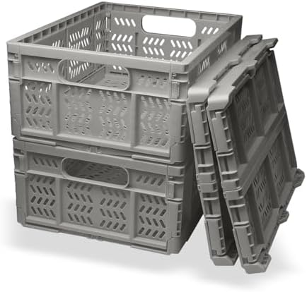 20L Folding Crate, 4Pack Plastic Storage Baskets Organizer for Home and Office,Collapsible Storage Crates for Home Office and Outdoor Organizer.(Grey) by HomeandOfficeStorage