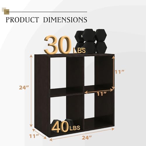 WannabeMyself【Sturdy Build&Easy Assembly】4 Cube Storage Organizer with Anti-Tipping Kits,Reversible Open Back Book Shelf, Bookcase for Living Room,Bedroom,Entrance Hall,Office,24.1×11.4×24.1,Chocolate - Image 2