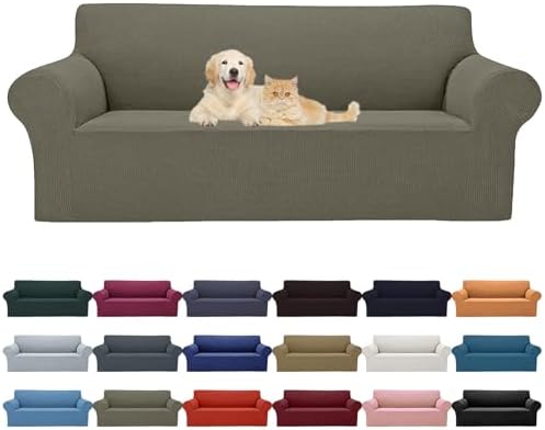 Cupuamon 2026 New Stretch Oversized Sofa Slipcovers Couch Sofa Cover for 4 Seater Furniture Protector Covers with Elastic Bottom Jacquard Fabric Small Checks for Pets, Kids - Khaki by Cupuamon