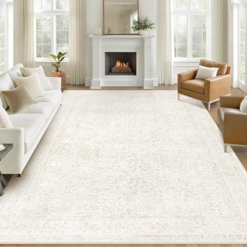 8x10 Area Rugs for Living Room: Washable Large Vintage Floral Rug Low Pile Non-Slip Boho Carpet for Bedroom Dining Home Office (Floral Beige, 8'x10') by LOSBULAKE