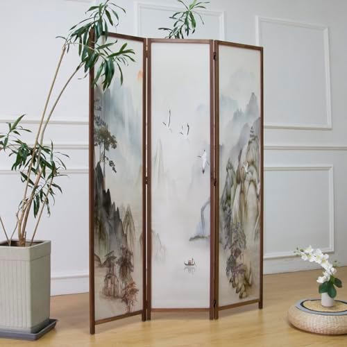 Furnnylane 3 Panel Room Divider Screen,Double Faced Room Divider Folding Wall Divider for Room Separation,Mountains and Waters Landscape,67" H x 47.2" W - Image 3