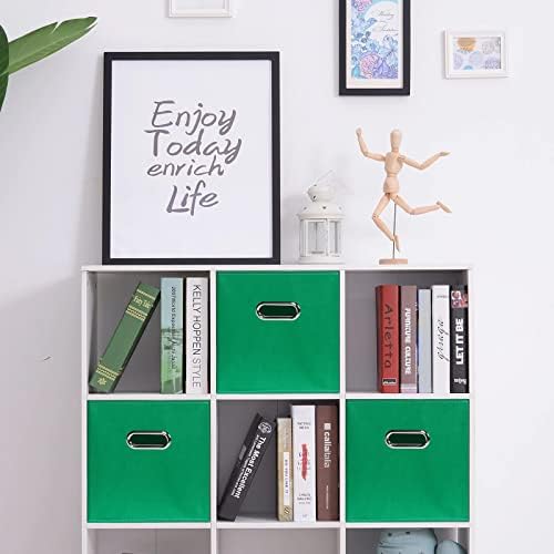 Fabric Cloth Storage Bins,Fabric Cube Bins Organizer with Dual Handles Foldable Cube Storage Baskets for Home Bedroom Storage,Set of 3,(Green) - Image 4
