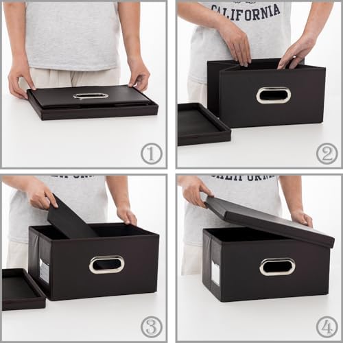 PRANDOM Collapsible Storage Box with Lid [1-Pack] Leather Fabric Foldable Storage Bin Organizer Container Basket Cube with Cover for Home Bedroom Closet Office Nursery Black (13.6x9.6x6.9) - Image 4
