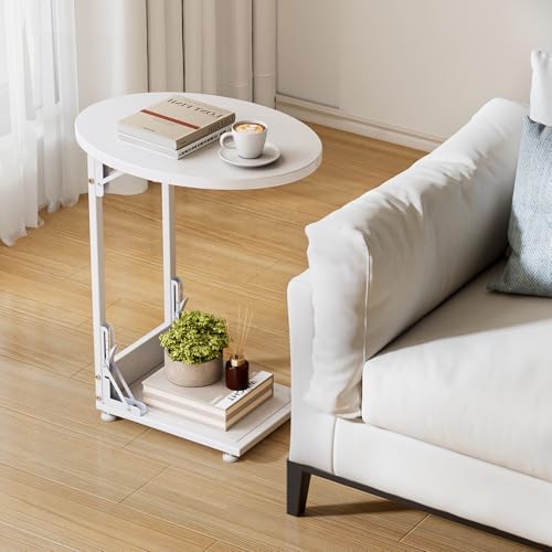 Elbourn Folding Side Table End Couch Tables, C-Shaped TV Stand for Sofa - Image 2