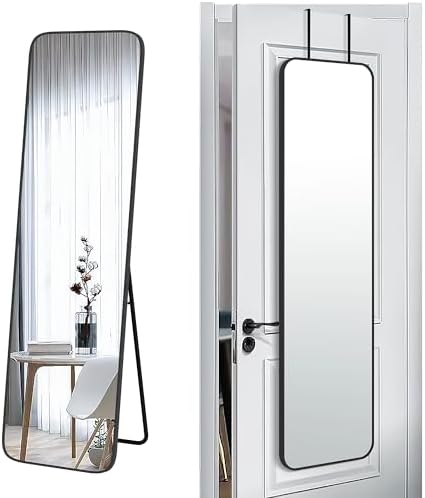 57x16" Full Length Mirror Floor Stand,Over the Door,Wall Mounted Black by SCWF-GZ