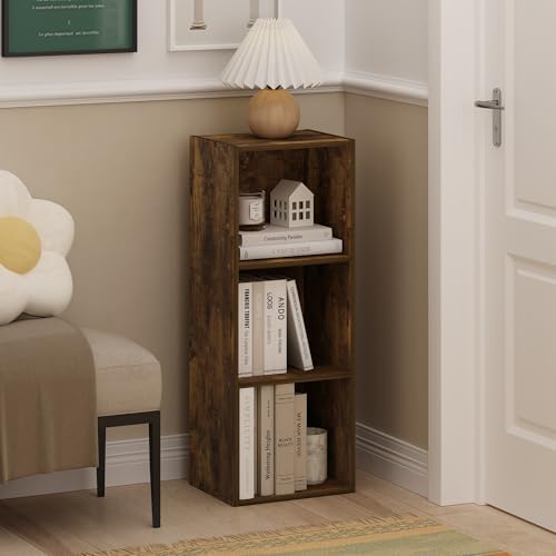 Furinno LUDER Book Shelf, 3-Cube Bookshelf, Bookcase with Open Shelves, 9.3 x 12 x 31.5, Easy Assembly, for Living Room, Bedroom, Home Office, Amber Pine - Image 2