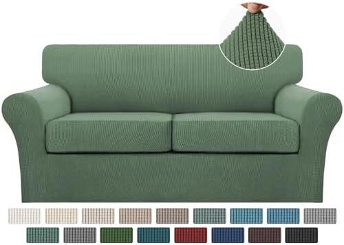 Turquoize 3 Piece Sofa Covers for 2 Cushion Couch Sofa Slipcover Soft Couch Cover for Dogs-Washable Sofa Furniture Covers with 2 Individual Cushion Covers (2 Cushion Sofa, Loden Frost) by Turquoize