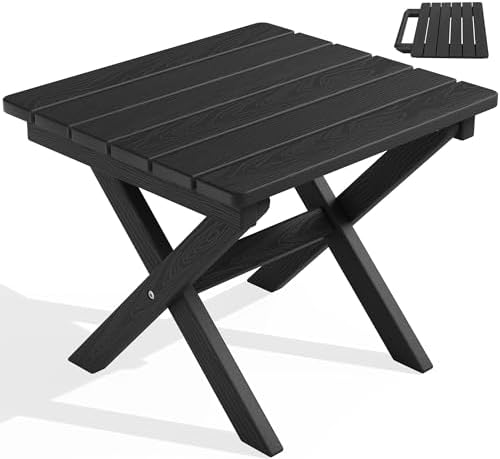 SERWALL Small Folding Side Table, HDPE Outdoor End Table, Black by SERWALL