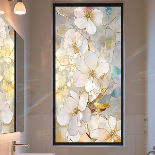 Stained Glass Window Privacy Film Static Cling - Rainbow Glass Decorative Sun Blocking Window Covering, Non-Adhesive Removable Stickers for Home & Office, 17.5" x 39.3" by AOHMPT
