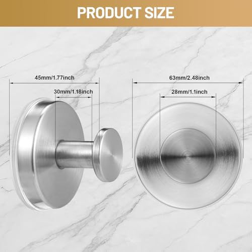 Large Suction Cup Hooks, Heavy Duty 15lb Holds Towel & Robe, No-Drill Shower Bathroom Hooks for Tile Wall Glass Mirror, Mounts on Smooth Non-Porous Surfaces (2 Pack, Brushed Nickel) - Image 7