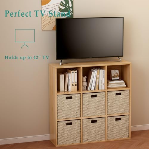 OSCHF 9-Cube Storage Shelf Bookcase, Oak - Image 4