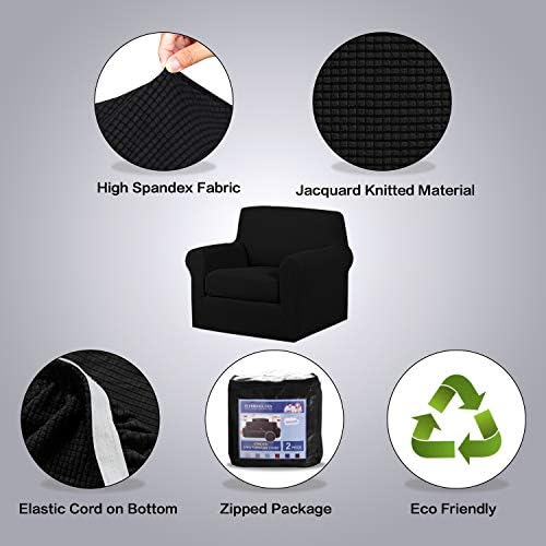 H.VERSAILTEX 2 Piece Stretch Stylish Furniture Cover/Protector Chair Covers for Living Room Soft with Elastic Bottom for Kids, Spandex Jacquard Fabric Small Checks(Chair, Black) - Image 4