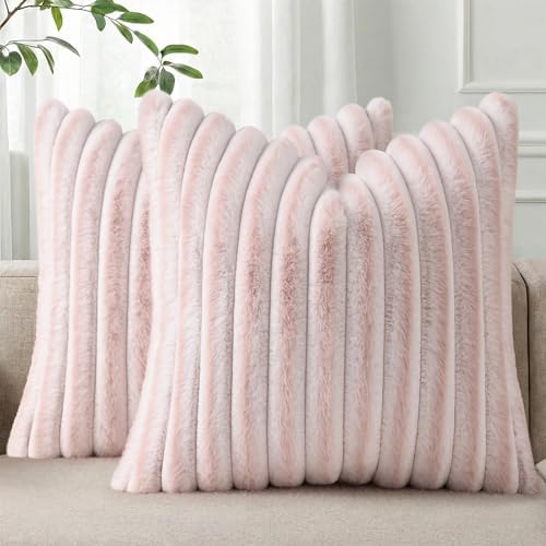 Pallene Faux Fur Decorative Throw Pillow Covers 26x26 Set of 2, Ombre Pink by PALLENE