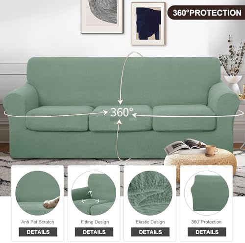U-NICE HOME 4 Pieces Stretch Couch Cover Sofa Slipcover, Olive Green - Image 4