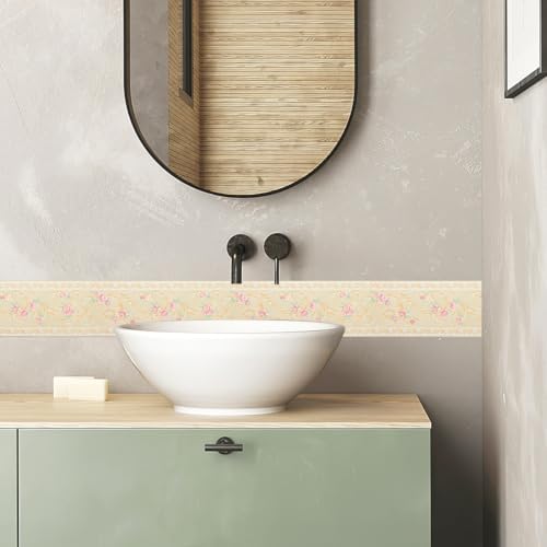 AbaBoorty Yellow Floral Wallpaper Border Decor 394"X4.1" Peel and Stick Wall Border Waterproof Tiles Sticker Wallpaper Self Adhesive Removable Wall Stickers for Bedroom Living Room Decor - Image 3