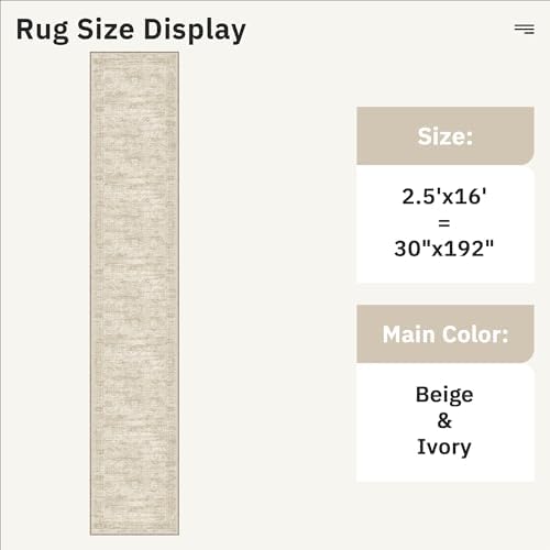 Soalmost Hallway Runner Rug 2'6" x 16' Washable Long Kitchen Rugs Beige - Image 5