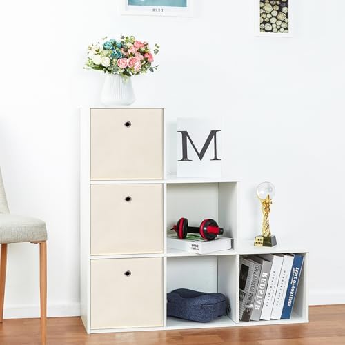 13x13x13 storage cube bins,collapsible fabric storage cubes Decorative storage basket,13 inch Record cube storage box for shelves,shelf,drawer,bathroom organizer,Set of 3 (Creamy-White） - Image 5