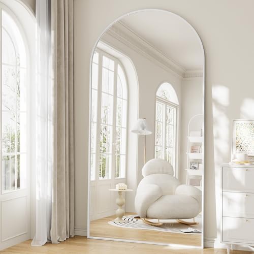 Mirror Full Length, 78"x35" Oversized Arched Floor Full Length Mirror with Stand, Room Decor Big Full Body Floor Mirror with HD Tempered Glass Aluminum Frame for Bedroom Living Room, White by WISSMILESHOME