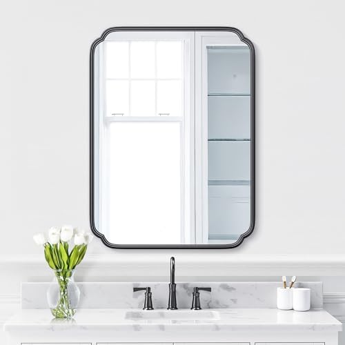 Ferytange 28"x36" Black Bathroom Mirror with Rustproof Metal Frame, Modern Rounded Corner Wall Mirror for Vanity Over Sink, Horizontal/Vertical Hanging by FerytangeHome
