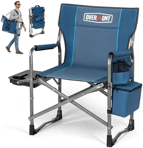 Overmont Folding Camping Chair with Side Table, Cooler Bag, 400 lb Capacity by Overmont