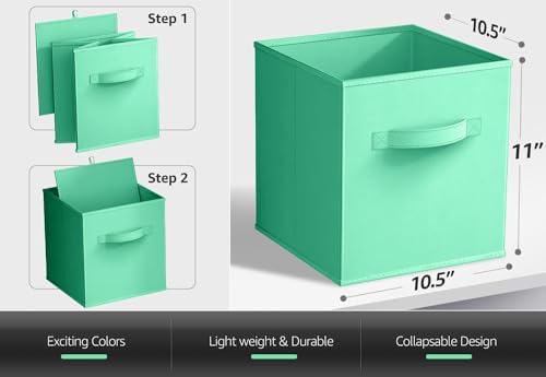 Sorbus Fabric Storage Cubes, 6-Pack Foldable Bins (11 Inch, Teal) - Image 3