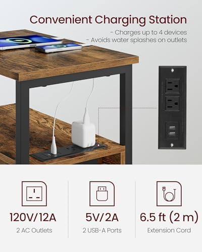 VASAGLE Side End Table with Charging Station, Slim Nightstand with Storage - Image 4