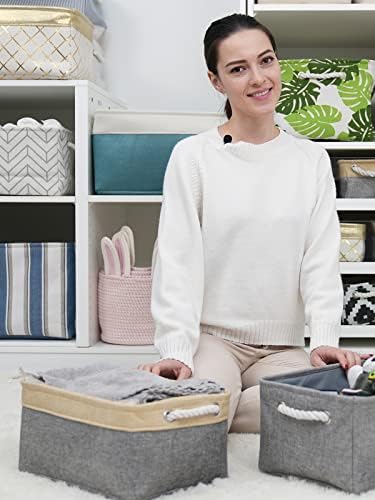 TheWarmHome Storage Basket for Organizing - 3 Pack 14x10x7 inch Large Collapsible Storage Bin for Shelves, Fabric Storage Cubes for Organizer ClosetCloth Gift Toy (Grey & Gold) - Image 5