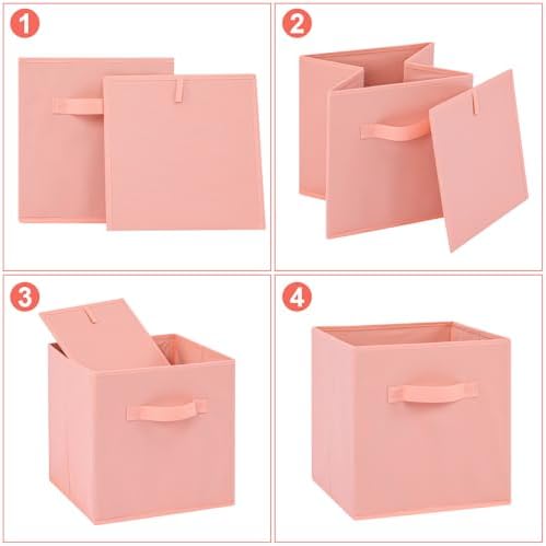 Stero Fabric Storage Bins 6 Pack Fun Colored Durable Storage Cubes with Handles Foldable Cube Baskets for Home, Kids Room, Closet and Toys Organization Peachpuff - Image 3