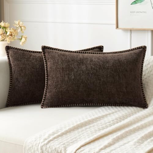 MIULEE Decorative Lumbar Throw Pillow Covers 12x20 Inch Dark Brown 2 Pack by MIULEE