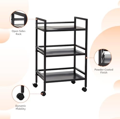 Amazon Basics 3-Tier Metal Rolling Utility Cart, Storage Organizer, Multifunctional Storage, Mobile Shelving, Black - Image 3
