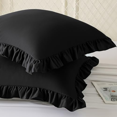 KKJIAF 2 Pack Ruffle Pillow Cases 18x18 Inches, Black - Image 2
