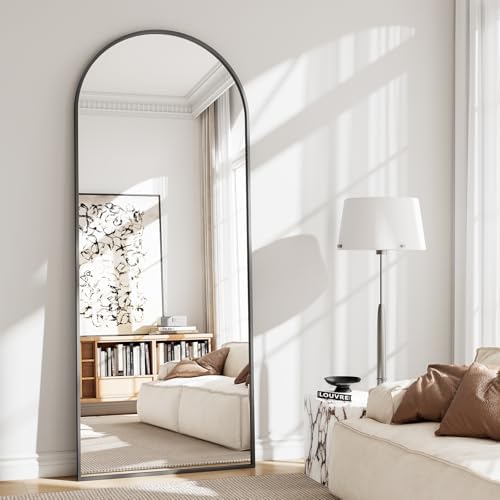 Full Body Mirror 26x71 inch Arched Full Length Mirror with Stand Aluminum Wall Mounted Hanging or Leaning Standing Mirrors, Black - Image 5