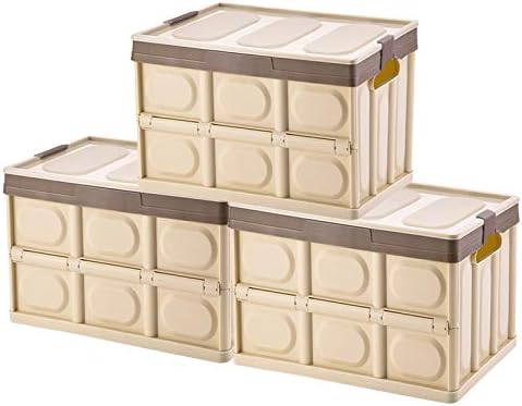 Phyllia Foldable Storage Boxes with Lids, 3-Pack Collapsible Plastic Storage Bins Organizer Containers Baskets Cub with Cover,Stackable Utility Crates Storage Box (Brown, 30L) by Phyllia
