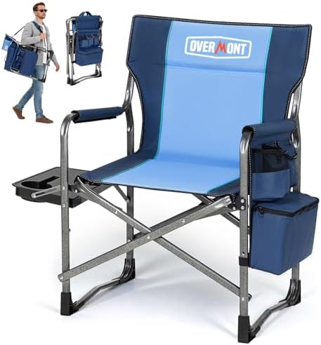 Overmont Folding Camping Chair with Side Table, Cooler Bag, 400 lb Capacity by Overmont