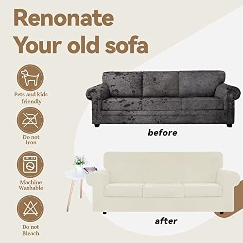 WEERRW 4 Pieces Couch Cover for Sofa Velvet Sofa Covers Washable, Ivory - Image 5