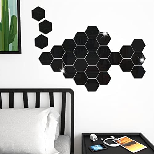 RW-103 36 PCS Acrylic Mirror Wall Stickers Hexagon Mirror Wall Decals DIY Removable 3D Geometric Hexagon Mirror Art Setting Wall Decor for Bedroom Living Room Office Kitchen Home Decoration (Black) - Image 7