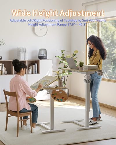 YIHAYO 28 x 16 Inches Electric Adjustable Overbed Bedside Table, Natural - Image 5