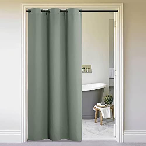 NICETOWN Sliding Door Curtains 96 inch Length, Single Curtain, Insulating Thermal Blackout Curtains for Bedroom Window Bathroom Doorway Front Door (1 Panel, 5ft Wide x 8ft Long, Greyish Green) by NICETOWN