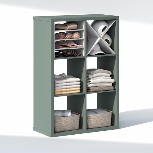 Furinno Cubic Extra Thick 6-Cube Closet Organizers and Storage, Sage Green - Image 5