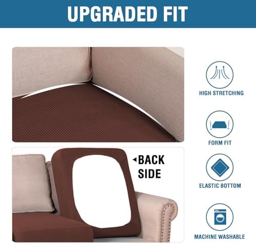 H.VERSAILTEX Super Stretch Individual Seat Cushion Covers Sofa Covers Couch Slipcover Sets Thick Jacquard Textured Twill Fabric (3 Piece Sofa Cushion Covers, Burnt Brick) - Image 6