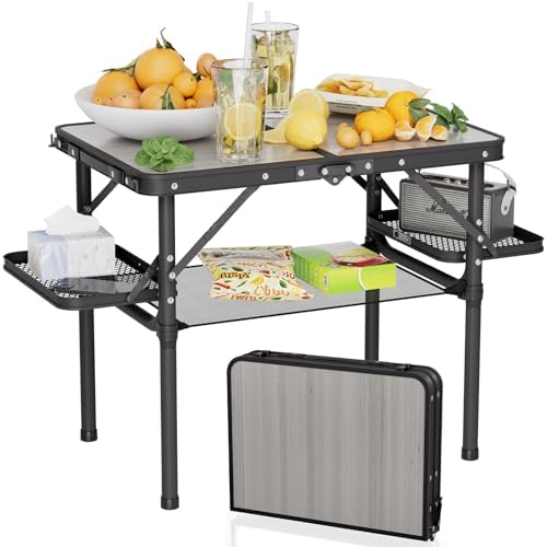 Titanker Folding Camping Table 2ft, Small Camp Table Portable with Side Racks & Storage Net, Small Picnic Table, Portable Beach Desk, Car Camping Essentials, Aluminum Light & Solid by Titanker