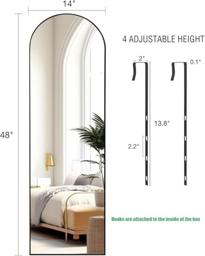 KOMCOTE Full Length Mirror 48x14 Inches - Over The Door Hanging Mirror for Bedroom, Living Room, Closet - Arch Floor Mirror, Door Mirror with Black Frame - No Drill Easy Install - Image 4