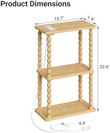 ELYKEN Narrow Side Table with Charging Station, 3-Tier Skinny Bedside Table - Image 3