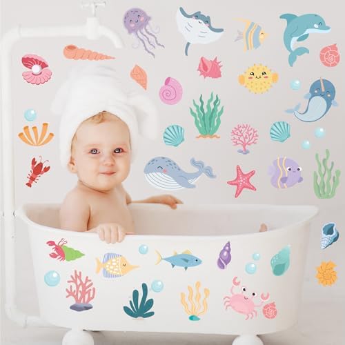 AOWDIAO 58 Pcs Ocean Animals Wall Decals - Peel and Stick Under the Sea Kids’ Room & Nursery Decor - Image 6