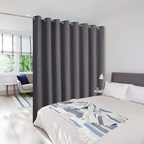NICETOWN Room Dividers Curtains Screens Partitions, Premium Heavyweight Laundry Room Divider for Office, Vintage and Sliding Room, Including 16 Silver Ring Top (1 Panel, 15ft Wide x 8ft Long, Gray) by NICETOWN