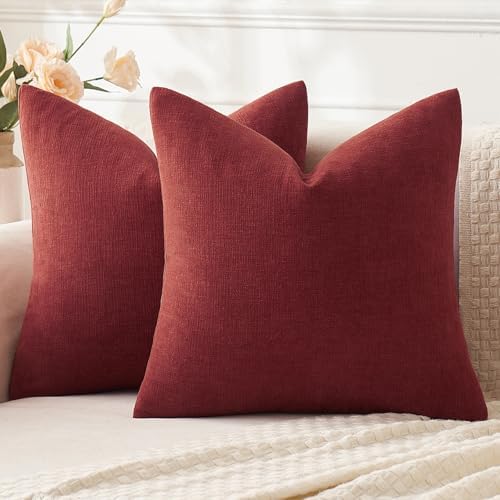 MIULEE Wine Red Chenille Couch Throw Pillow Covers, 18x18 by MIULEE
