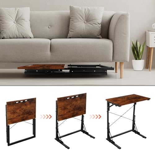 24 inch Foldable TV Tray Table, Foldable Portable C-Shaped Sofa end Table, Oversized Sofa Side Laptop Desk, Suitable for Living Room and Bedroom (2, Rustic Brown) - Image 6