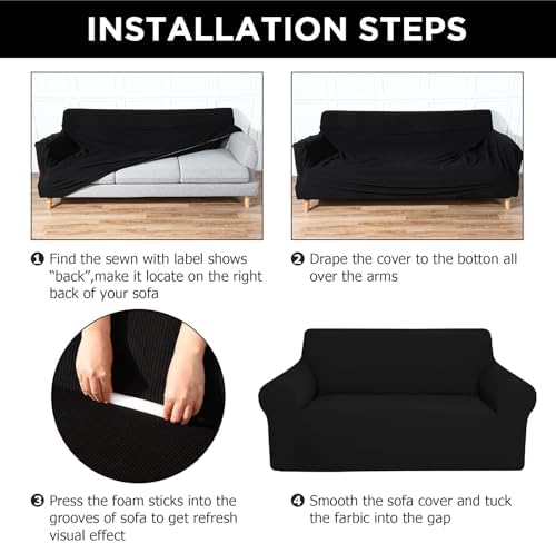 Peryiter 3 Pcs Couch and Loveseat Sofa Covers,Black,Fleece - Image 3