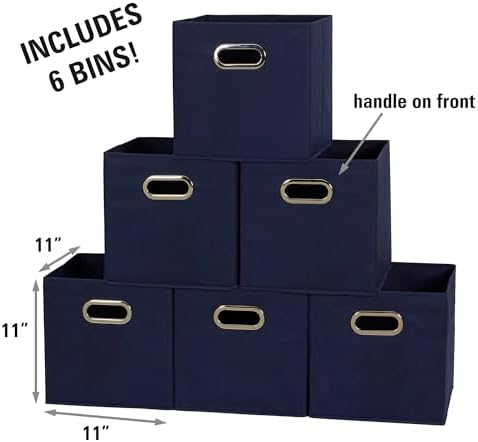 Household Essentials 81-1 Foldable Fabric Storage Bins | Set of 6 Cubby Cubes with Handles | Navy Blue, 6 lbs (Pack of 6) - Image 2