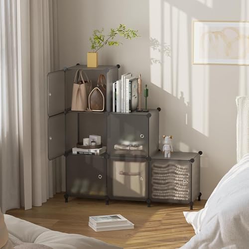 6Cube Storage Organizer Modular Stackable with Doors Grey - Image 6